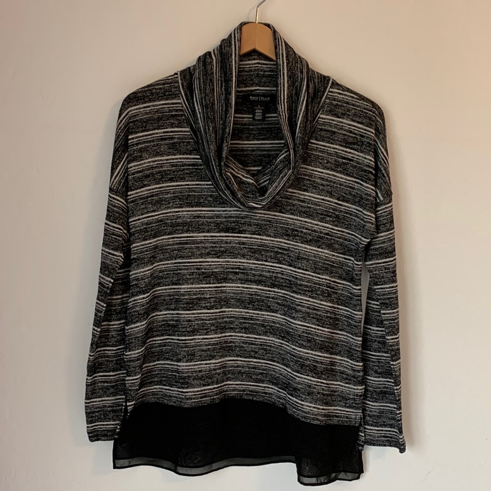 White House Black Market Striped Cowl Neck Tulle Hem Sweater Women Size S